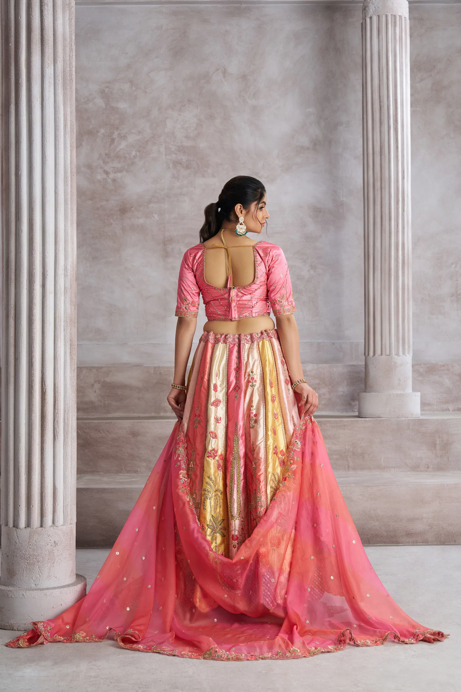 Kf 73 Pink Banarasi Silk Embroidered Wedding Lehenga Suppliers In India